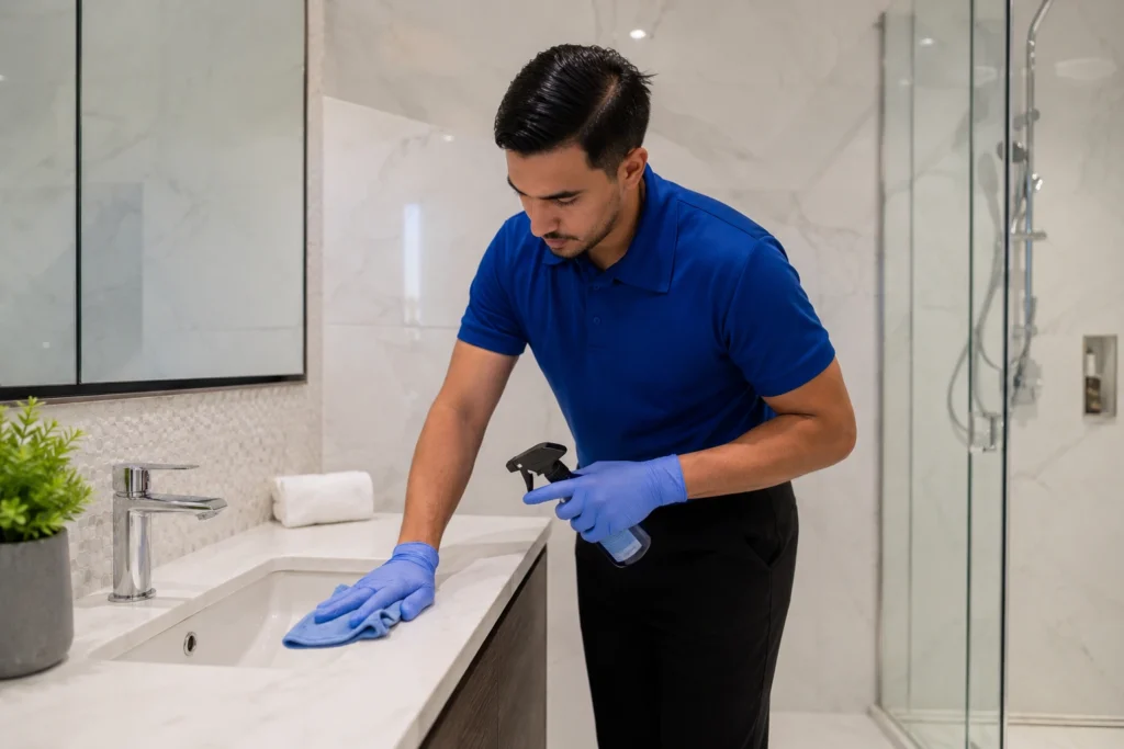 Add Clean cleaning a bathroom in a Perth home