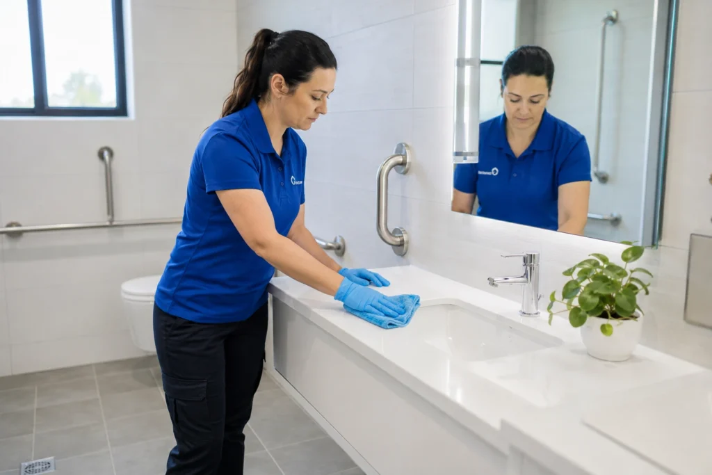 Clean and tidy bathroom maintained through NDIS cleaning
