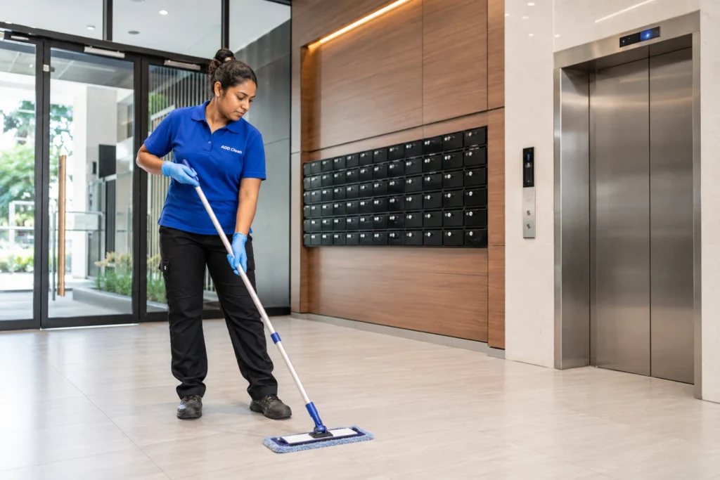 Clean lift lobby and shared entry in a Perth strata property